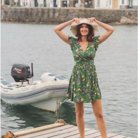 Adele Mini Dress Tamga Designs Wrap CottageCore Sustainable Small Business - Picture 2 of 6